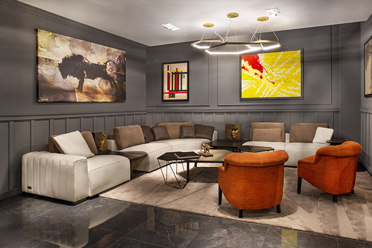 Salone del Mobile Milano 2019 FORMITALIA Living Room Sofa Composition Orange Armchair